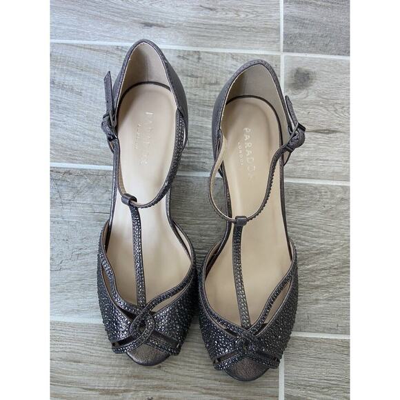 Paradox London Nora Pewter Silver Peep Toe Pumps Glitter 9W EU 40W Comfort - Picture 4 of 7